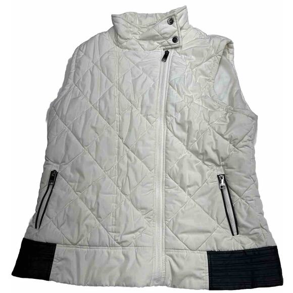 Marc New York Andrew Marc Performance Puffer Vest Off White Black Leather XL - Picture 1 of 7